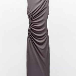 Zara Taupe Ruched Maxi Dress
